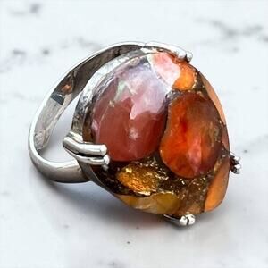 Sterling Silver Ammolite Mosaic Statement Ring Size 7 925